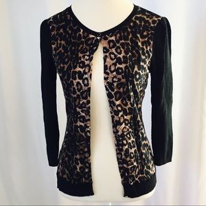 ANN TAYLOR SWEATER BUTTON CARDIGAN ANIMAL PRINT
